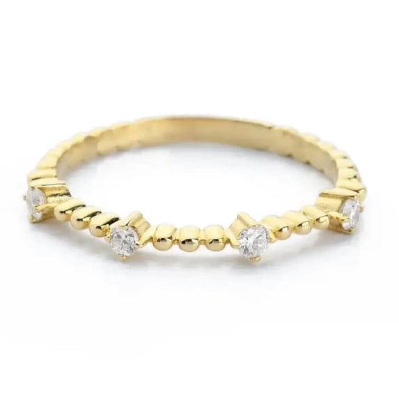 14K Solid Gold Thin Gold Band Ring Diamond Simple Promise Ring Everyday Ring.