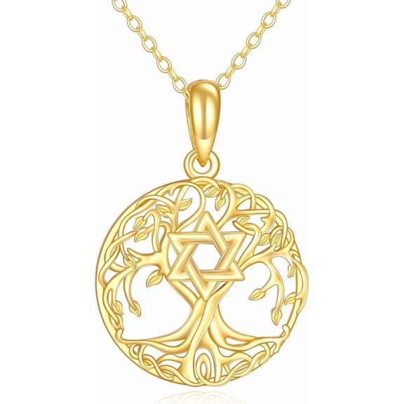 14K Solid Gold Tree of Life Pendant Necklace 14K Real Gold Jewelry Anniversary Christmas Birthday Gifts for Women
