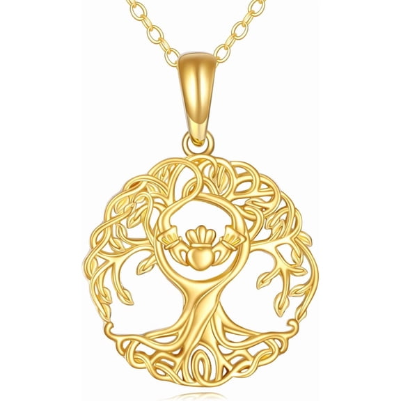 14K Solid Gold Tree of Life Pendant Necklace 14K Real Gold Jewelry Anniversary Christmas Birthday Gifts for Women