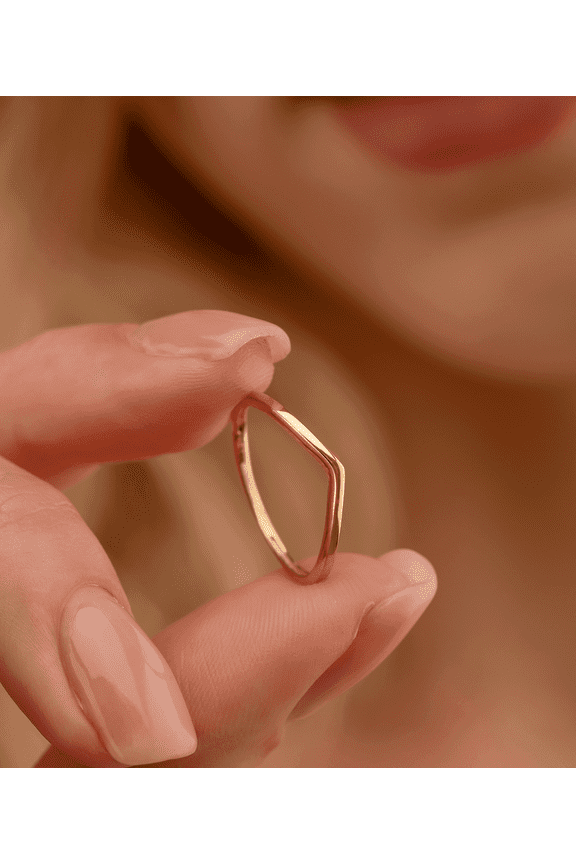 14K Solid Gold V Shaped Stackable Ring