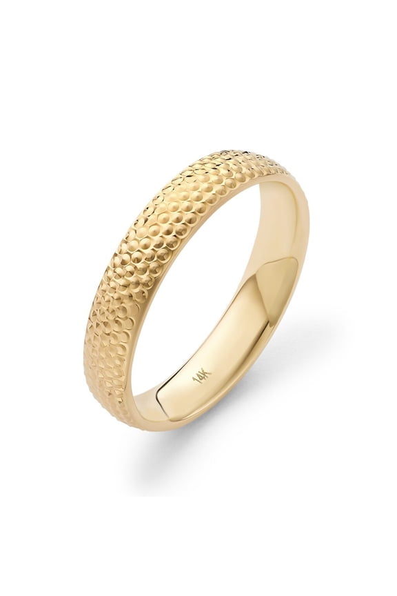 14K Solid Gold Wedding Band & Statement Ring, 4mm, Diamond-Cut Band Ring, Genuine 14K Yellow Gold (Stamped for Authenticity), Size 5