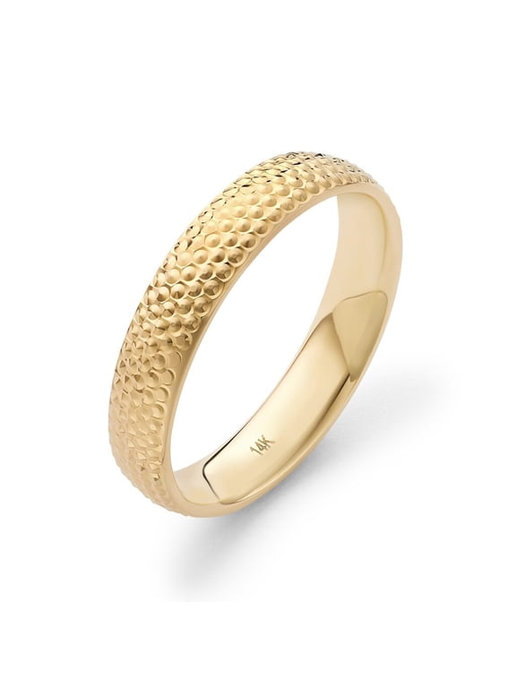 14K Solid Gold Wedding Band & Statement Ring, 4mm, Diamond-Cut Band Ring, Genuine 14K Yellow Gold (Stamped for Authenticity), Size 5