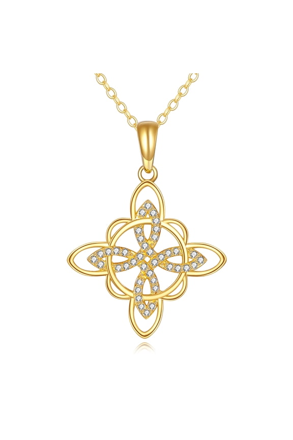 14K Solid Gold Witches Knot Necklace for Women Good Luck Irish Celtic Triquetra Trinity Knot Pendant Jewelry for Women