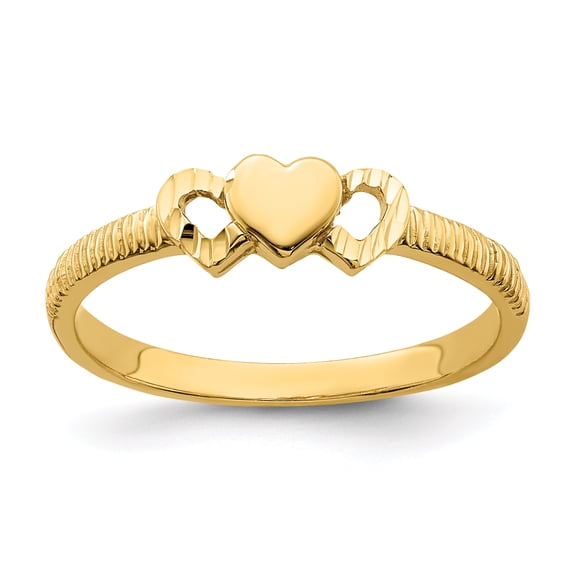 14K Solid Heart with Diamond-cut Hearts Ring K4573