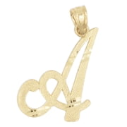 14K Solid Real Gold Personalized Cursive A Initial Pendant,Available in Different Letters Charm with Diamond Cut Gifts for Her