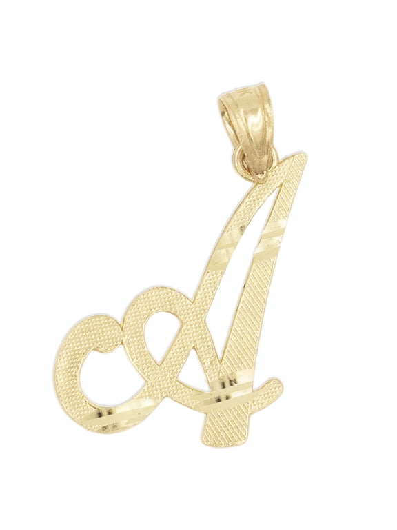 14K Solid Real Gold Personalized Cursive A Initial Pendant,Available in Different Letters Charm with Diamond Cut Gifts for Her