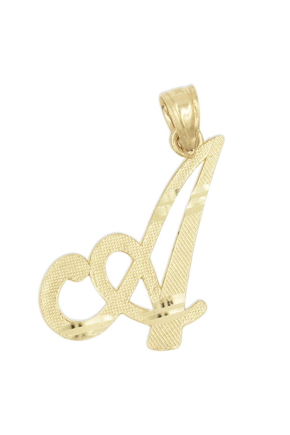 14K Solid Real Gold Personalized Cursive A Initial Pendant,Available in Different Letters Charm with Diamond Cut Gifts for Her