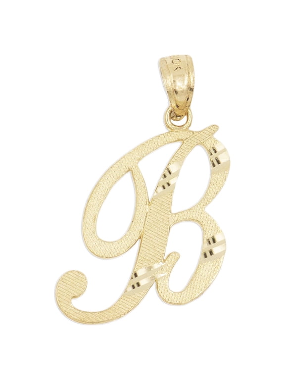 Golden Fire Solid 14K Gold Cursive B Initial Pendant - Personalized Jewelry Gifts for Women