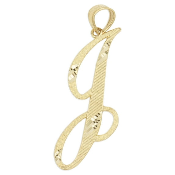 14K Solid Real Gold Personalized Cursive J Initial Pendant, Available in Different Letters Charm with Diamond Cut Gifts for Her with 16 Inch Gold Chain