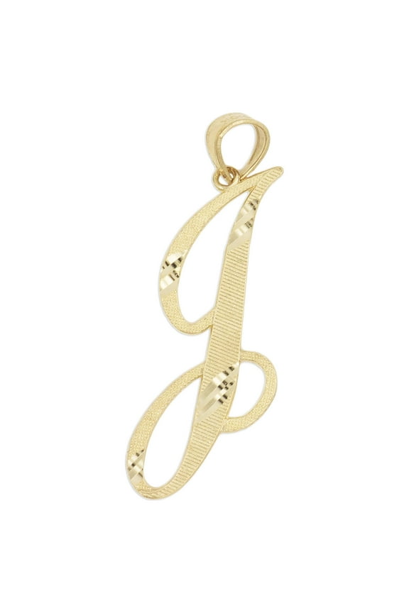 14K Solid Real Gold Personalized Cursive J Initial Pendant, Available in Different Letters Charm with Diamond Cut Gifts for Her with 16 Inch Gold Chain