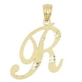 thumbnail image 1 of 14K Solid Real Gold Personalized Cursive R Initial Pendant, Available in Different Letters Charm with Diamond Cut Gifts for Her with 18 Inch Gold Chain, 1 of 6