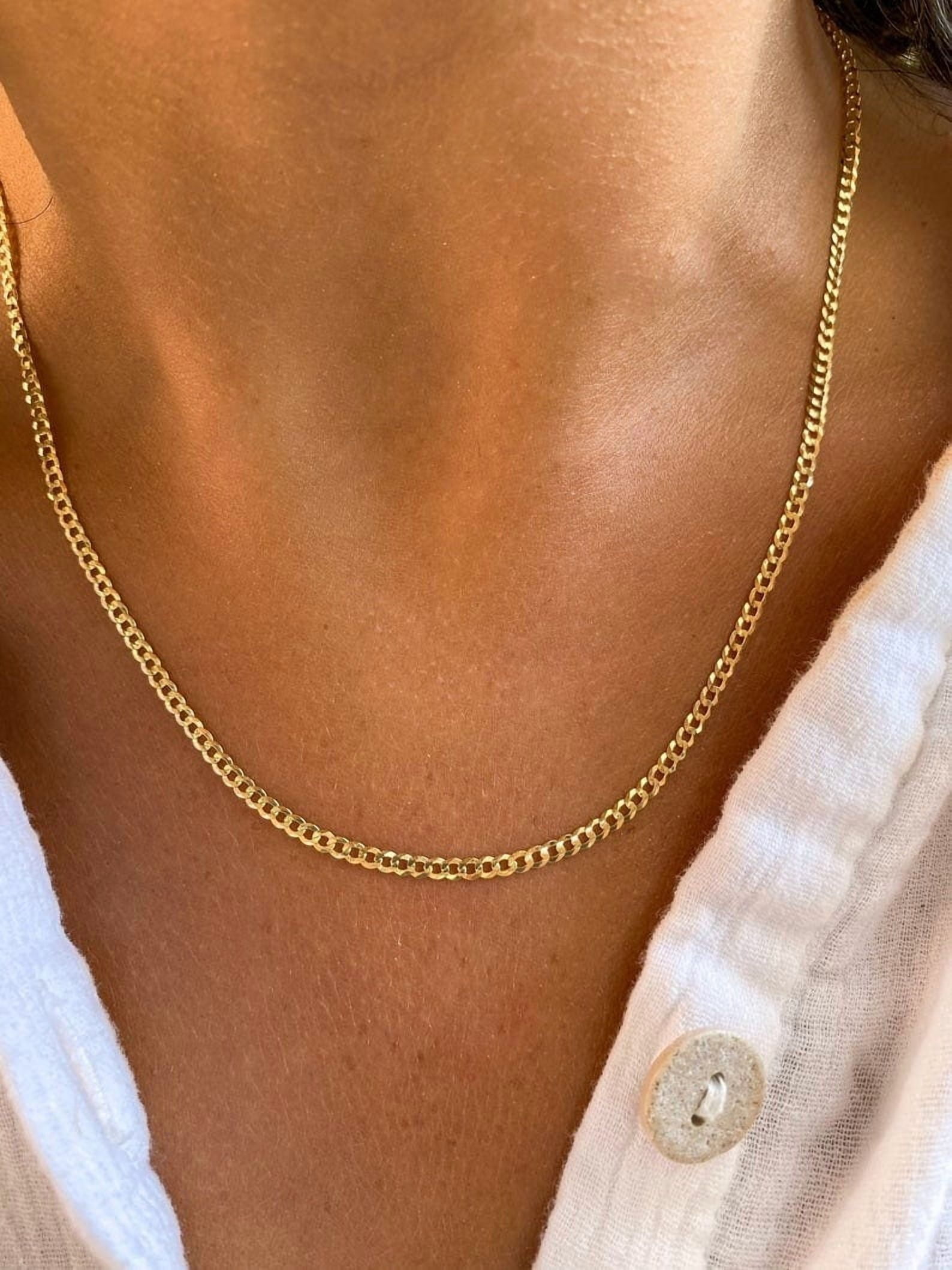 14K Solid Real Gold Unisex Italian Cuban Curb Link Chain Necklace Choker- 14K Necklaces, 14 Karat Gold Chain, 16" 18" 20" 24" 30"