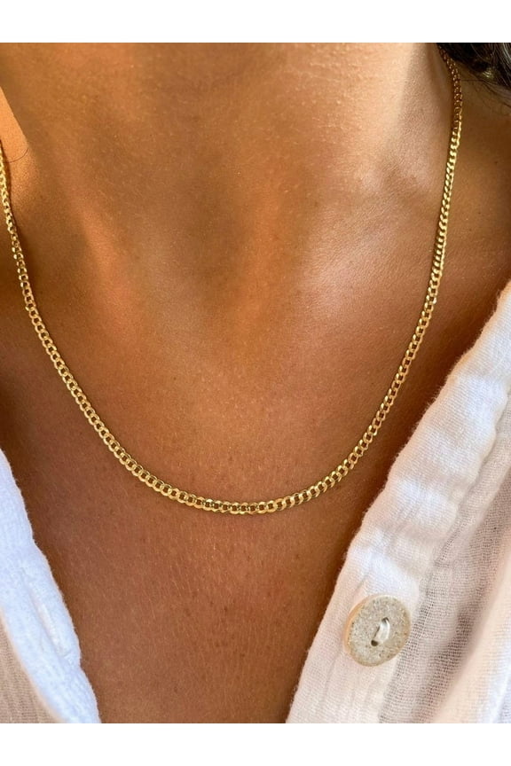 14K Solid Real Gold Unisex Italian Cuban Curb Link Chain Necklace Choker- 14K Necklaces, 14 Karat Gold Chain, 16" 18" 20" 24" 30"