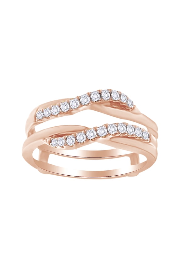 14K Solid Rose Gold (0.25 Cttw) Round Cut White Diamond Enhancer Ring Guard