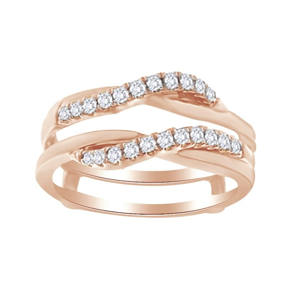 AFFY 14K Solid Rose Gold (0.25 Cttw) Round Cut White Diamond Enhancer Ring Guard