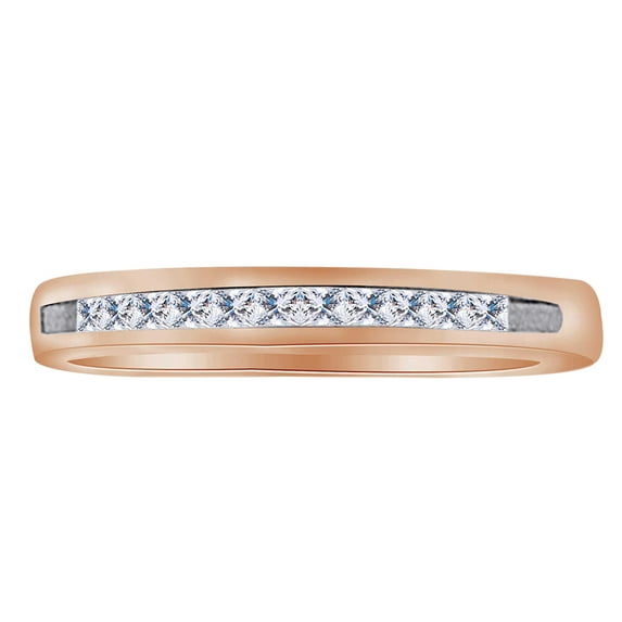 AFFY 14K Solid Rose Gold (0.33 Cttw) Princess Cut White Diamond Engagement Wedding Ring