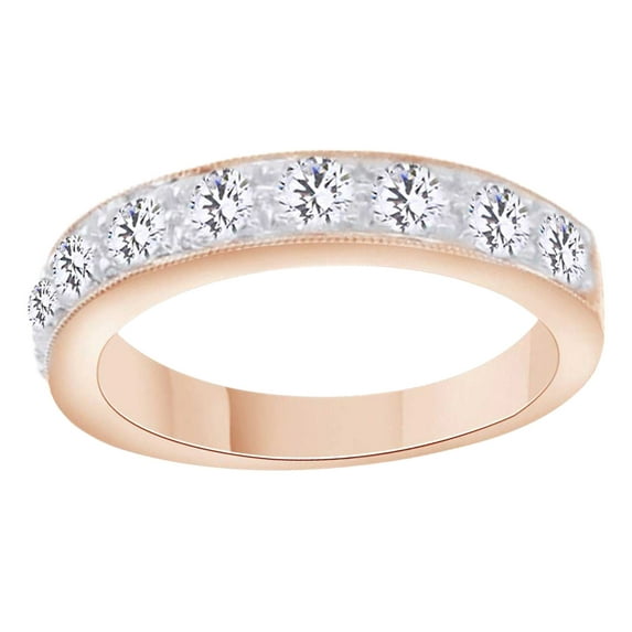 AFFY 14K Solid Rose Gold (1 Cttw) White Natural Diamond Engagement Band Ring,Ring Size-5.5