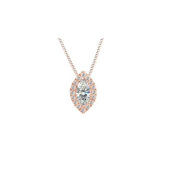 AFFY 14K Solid Rose Gold Marquise Cut Natural Diamond Frame Pendant Necklace (1/3 Ct)