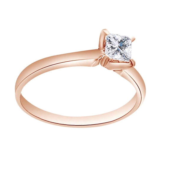 AFFY 14K Solid Rose Gold Princess Cut (0.33 Cttw) White Natural Diamond Solitaire Engagement Wedding Ring