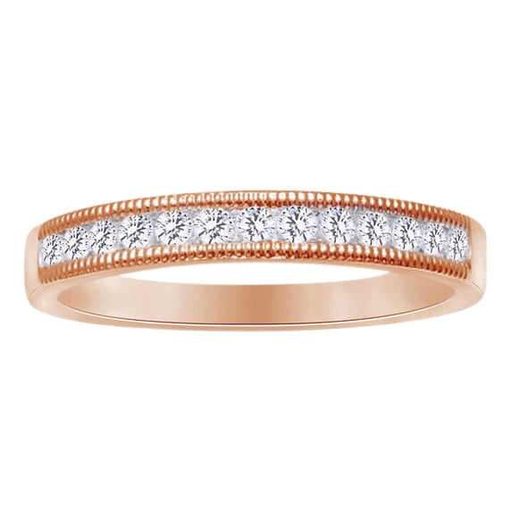 AFFY 14K Solid Rose Gold Round Cut (0.25 Cttw) White Diamond Half Eternity Engagement Ring,Ring Size-9