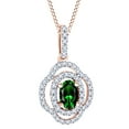 thumbnail image 1 of AFFY 14K Solid Rose Gold Simulated Oval Shape Green Emerald With Natural Diamond Halo Pendant Necklace, 1 of 1