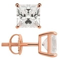 thumbnail image 1 of 14K Solid Rose Gold Stud Earrings | Princess Cut Cubic Zirconia | Screw Back Posts | 3.0 CTW | With Gift Box | Everyday Elegance, 1 of 8
