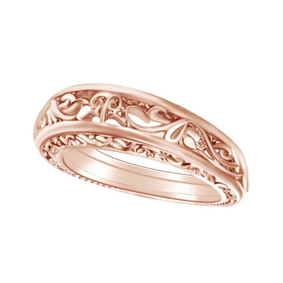 AFFY 14K Solid Rose Gold Vintage Style Wedding Band Ring Jewelry Gift For Women Ring Size- 10