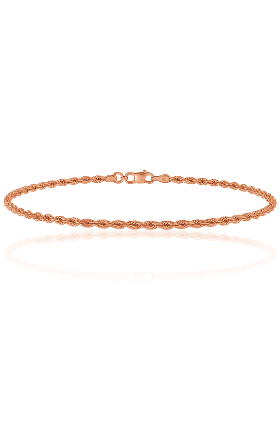 14K Solid Rose Pink Gold 1.5mm Rope Chain Anklet Summer Beach Foot Ankle Bracelet