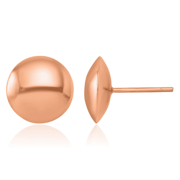 14K Solid Rose Pink Gold 11.5mm Round Button Stud Earrings