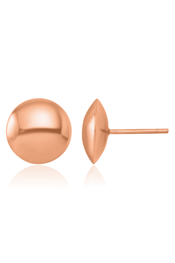 14K Solid Rose Pink Gold 11.5mm Round Button Stud Earrings