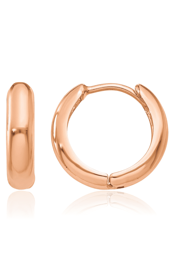 14K Solid Rose Pink Gold Round Huggie Mini Hoop Earrings