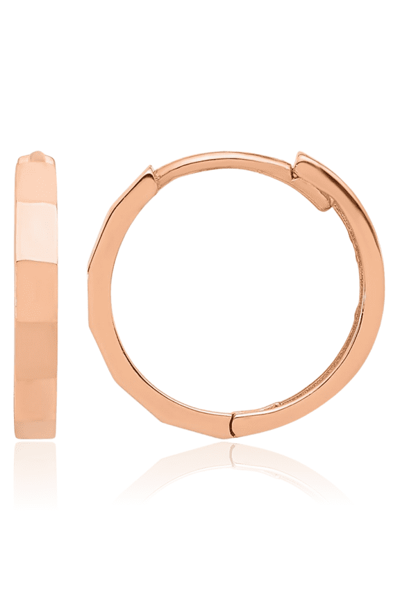 14K Solid Rose Pink Gold Round Huggie Small Hoop Earrings