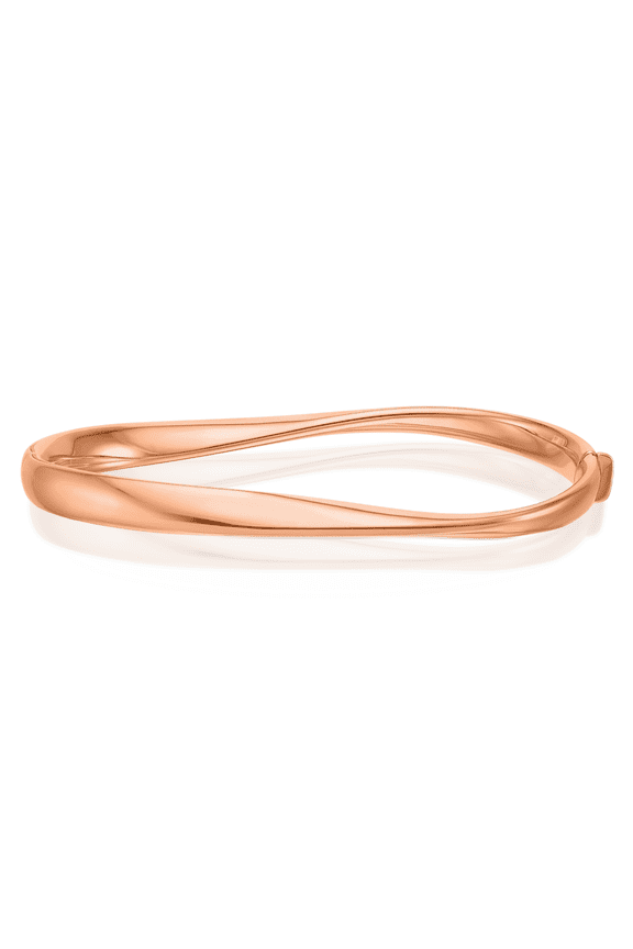 14K Solid Rose Gold Twisted Hinged Bangle Bracelet - Polished Women's