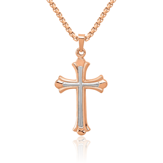 14K Solid Rose Pink Gold White Holy Cross Necklace Religious Chain Pendant Jesus Christ Charm