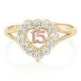 thumbnail image 1 of 14K Solid Tri Color Gold Sweet 15 Anos 15 Years Birthday Quinceanera&nbsp;CZ Heart Cut Ring - size 6.5, 1 of 5