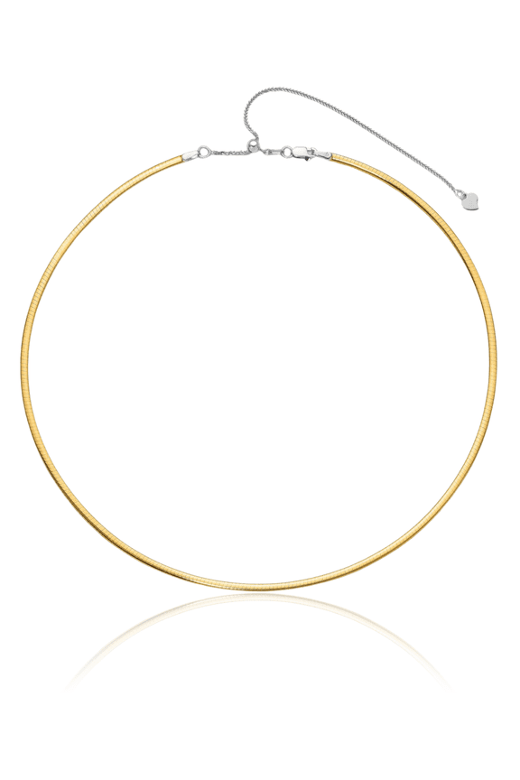 14K Solid Two Tone Gold 2mm Reversible Adjustable Chain Cubetto Omega Snake Necklace