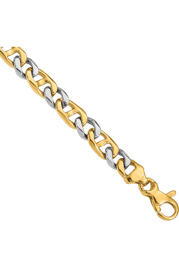 14K Solid Two Tone Gold 5.6mm Link Chain Bracelet