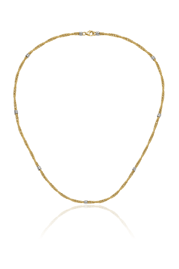 14K Solid Two Tone Gold Beaded Ball Station Chain Necklace