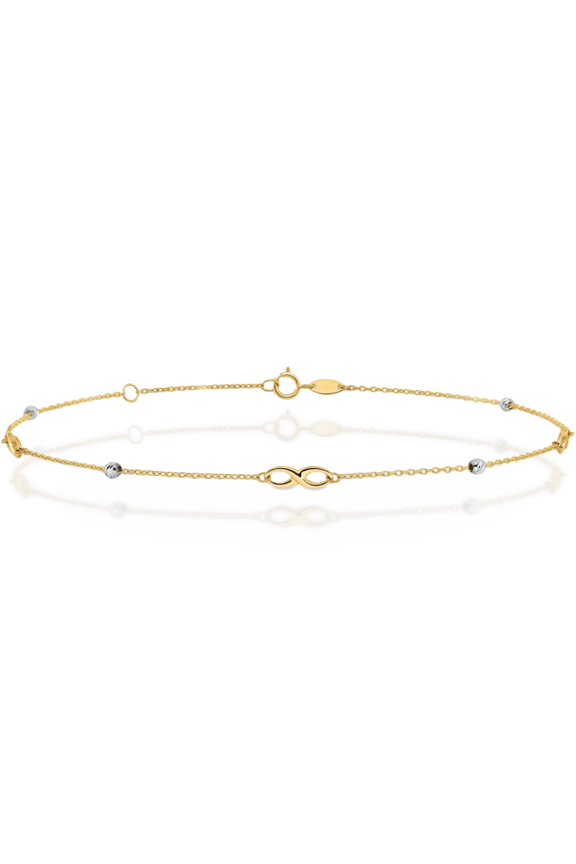 14K Solid Two Tone Gold Beads Infinity Twisted Love Knot Symbol Anklet Summer Beach Foot Ankle Bracelet