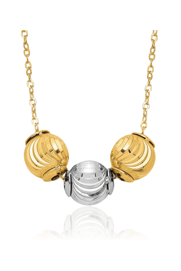 14K Solid Two Tone Gold Beads Necklace Chain