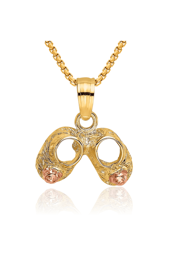 14K Solid Two Tone Gold Booties Gummy Teddy Bear Necklace Chain Pendant Charm