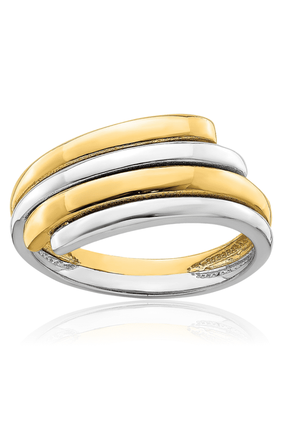 14K Solid Two Tone Gold Crossover Chunky Dome Statement Ring