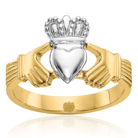 14K Solid Two Tone Gold Heart Irish Claddagh Celtic Ring Jewelry