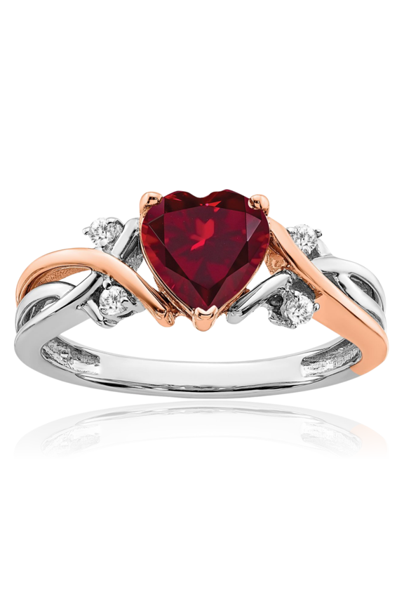 14K Solid Two Tone Gold 1.12 carat Lab Red Ruby Diamond Statement Fashion Engagement Anniversary Ring - 2.2mm Slim Band - Heart Cut, Prong Set Women's