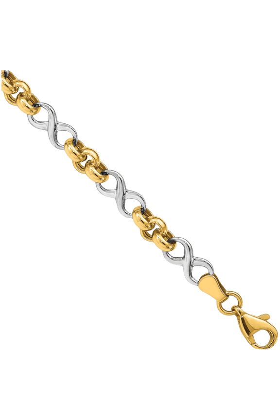 14K Solid Two Tone Gold Infinity Twisted Love Knot Symbol Chain Charm Bracelet
