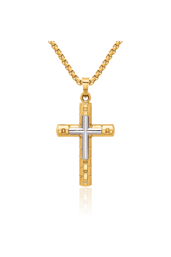 14K Solid Two Tone Gold Latin Mexican Holy Cross Necklace Religious Chain Pendant Jesus Christ Christian Charm