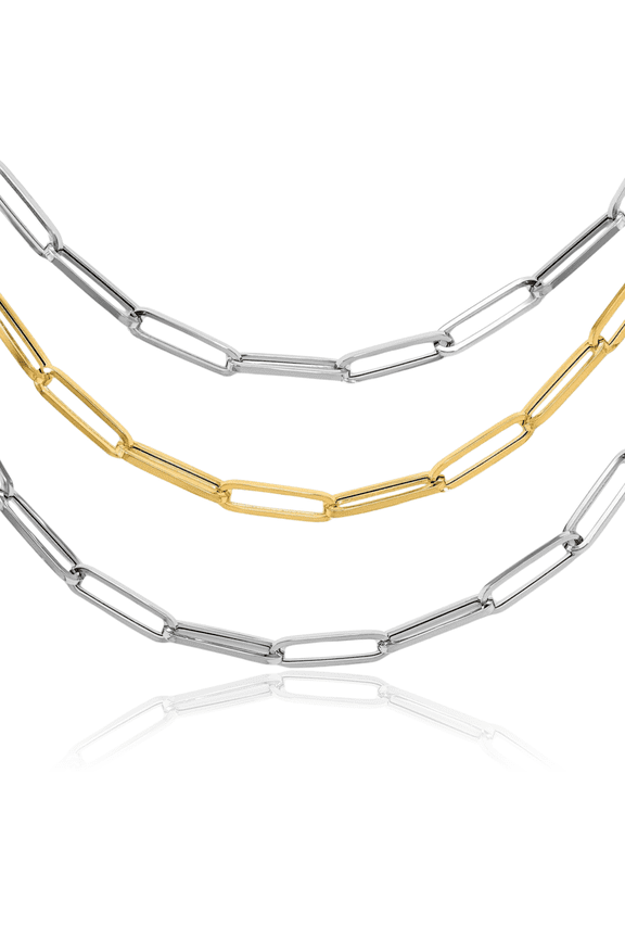 14K Solid Two Tone Gold Link Chain Necklace