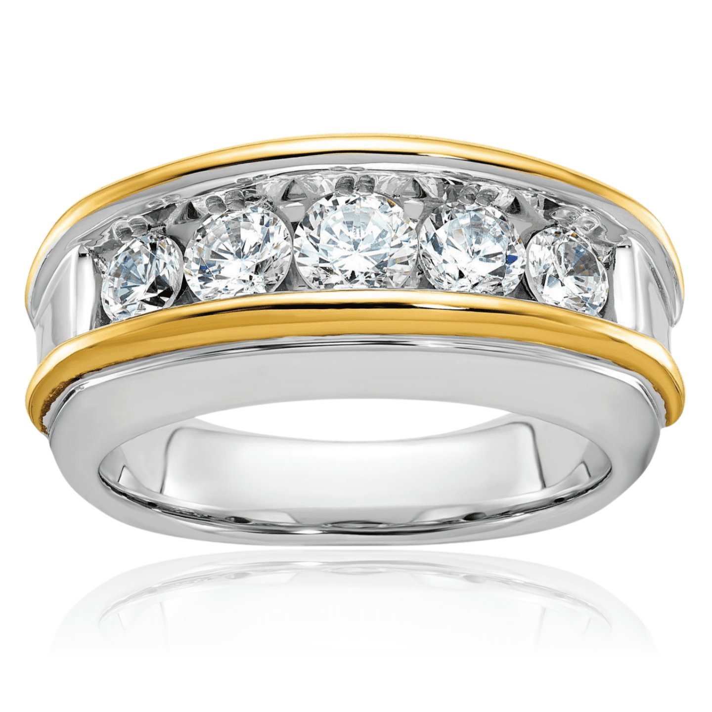 14K Solid Two Tone Gold Mens 5 Stone 1 Diamond Wedding Band Statement ...