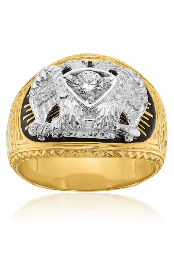14K Solid Two Tone Gold 0.25 carat Diamond Extra Wide 32nd Degree Scottish Rite Masonic Statement Signet Ring - 16.7mm Band - Round Cut, Natural