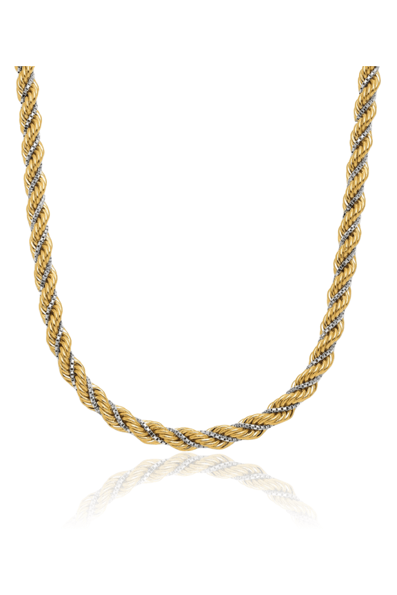 14K Solid Two Tone Gold Rope Chain Twisted Link Necklace